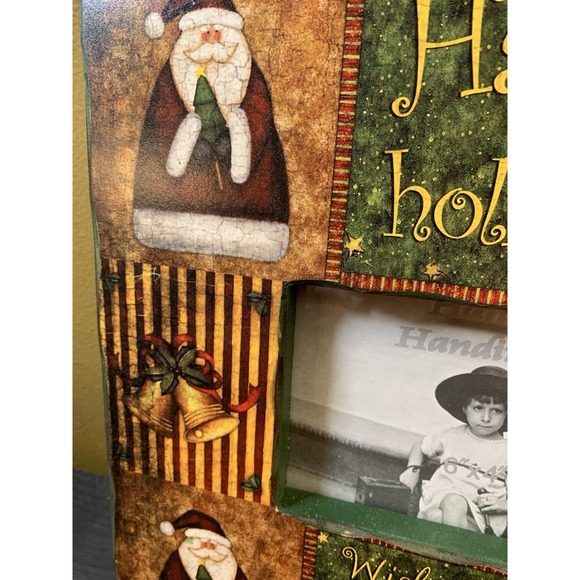 Happy Holidays Santa Photo Frame 8x8" Holds 4x6"Picture Country Farm Christmas - Picture 8 of 10